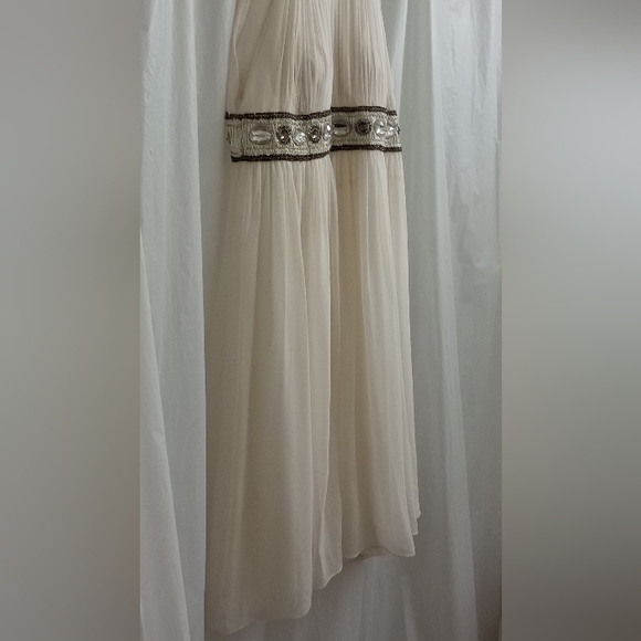 Caché Vintage Grecian Goddess Ivory Bejewelled Silk Dress- Size: 8 - Picture 10 of 16